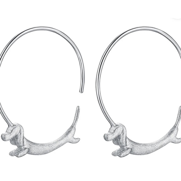 Real 925 Sterling Silver/18k Plated Gold Dachshund Dog Hoop Earrings - Picture 2 of 7